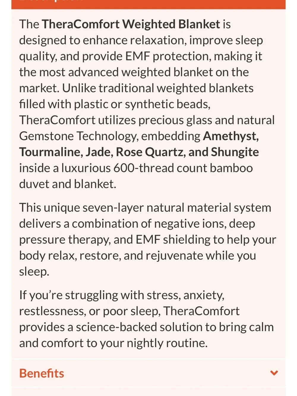 TheraComfort by Therasage Weighted Blanket EMF protection Gem stone technology